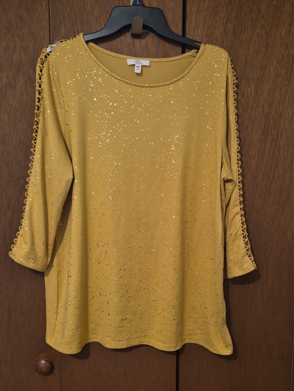 Como Vintage Women’s Mustard Gold-Speckled Lace-Trim Top SZ XXL